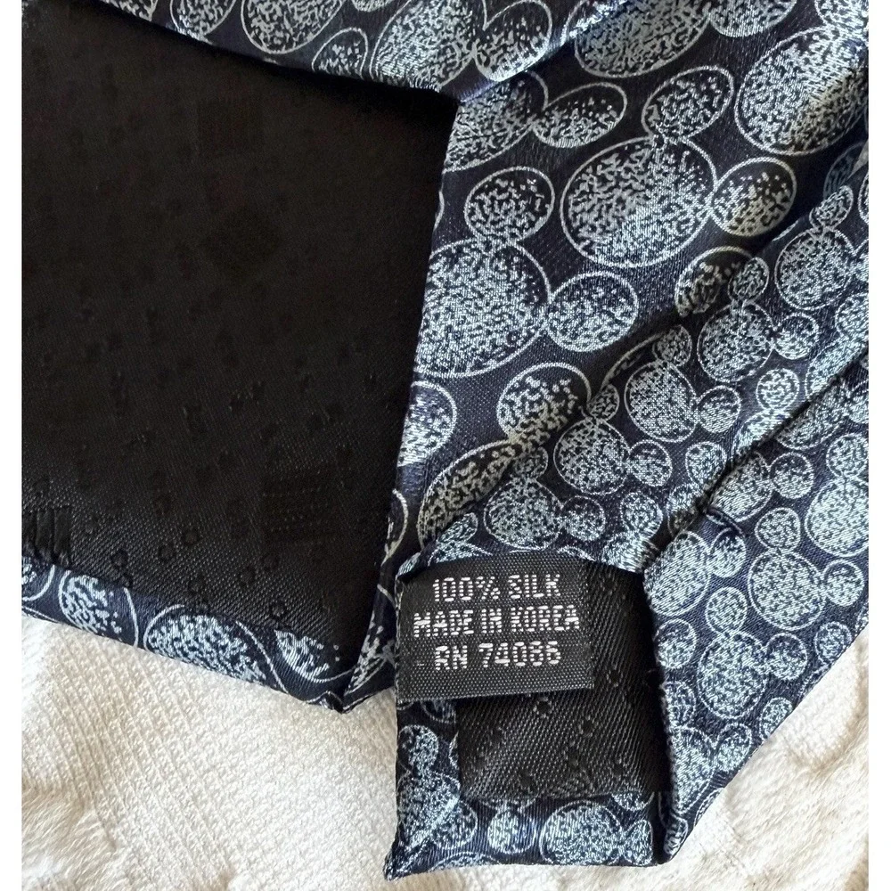 Vtg Mickey & Co Disney 100% Silk Neck Tie Blue‎ Black All Over Ear Print Korea